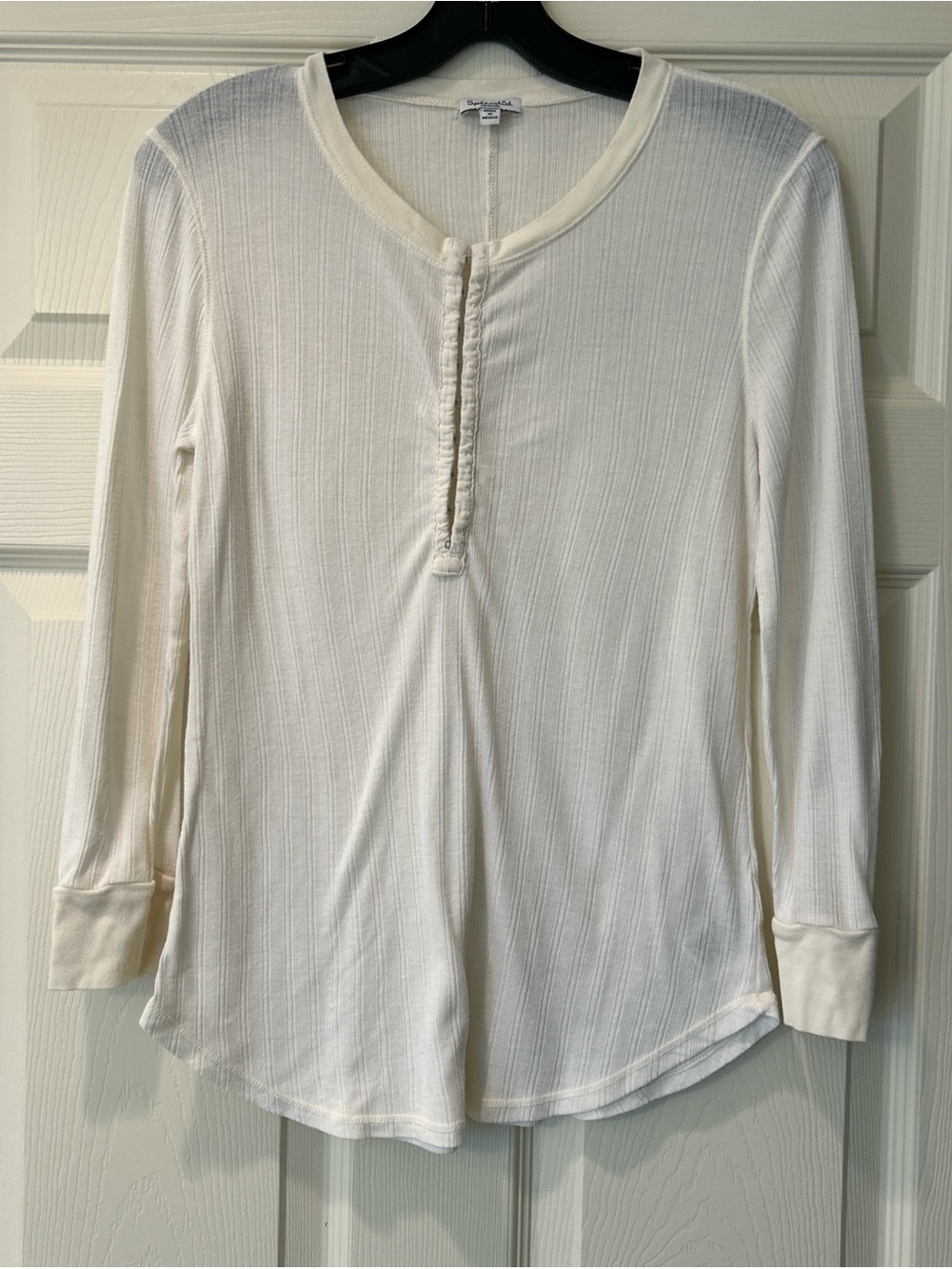 Splendid Cream Ribbed Long-Sleeve Henley Top